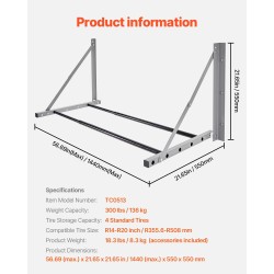 Seinään kiinnitettävä taittuva rengasteline Q235-teräksinen säädettävä 32–48 tuumaa 4 rengasta