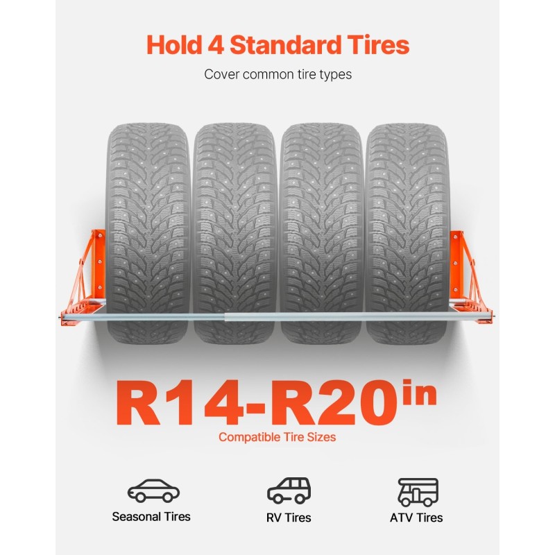 Seinäasennettava teräksinen rengasteline säädettävä 31–56 tuumaa 4 vakiorenkaalle 181 kg