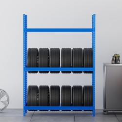 Kaksitasoinen teräsrengashylly jauhemaalatulla pinnalla säilyttää kaksitoista rengasta säädettävillä tasoilla