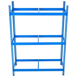 Kaksitasoinen teräsrengashylly jauhemaalatulla pinnalla säilyttää kaksitoista rengasta säädettävillä tasoilla