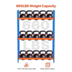 Kolmitasoinen teräsrengashylly 18 vakiokokoiselle renkaalle säädettävillä hyllyillä 300 kilogramman kantavuus