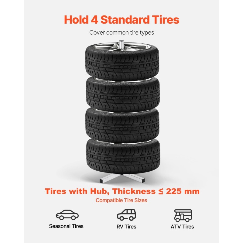 Pystymallinen teräsrengasteline neljälle renkaalle enintään 225 mm leveille 100 kg kantavuus