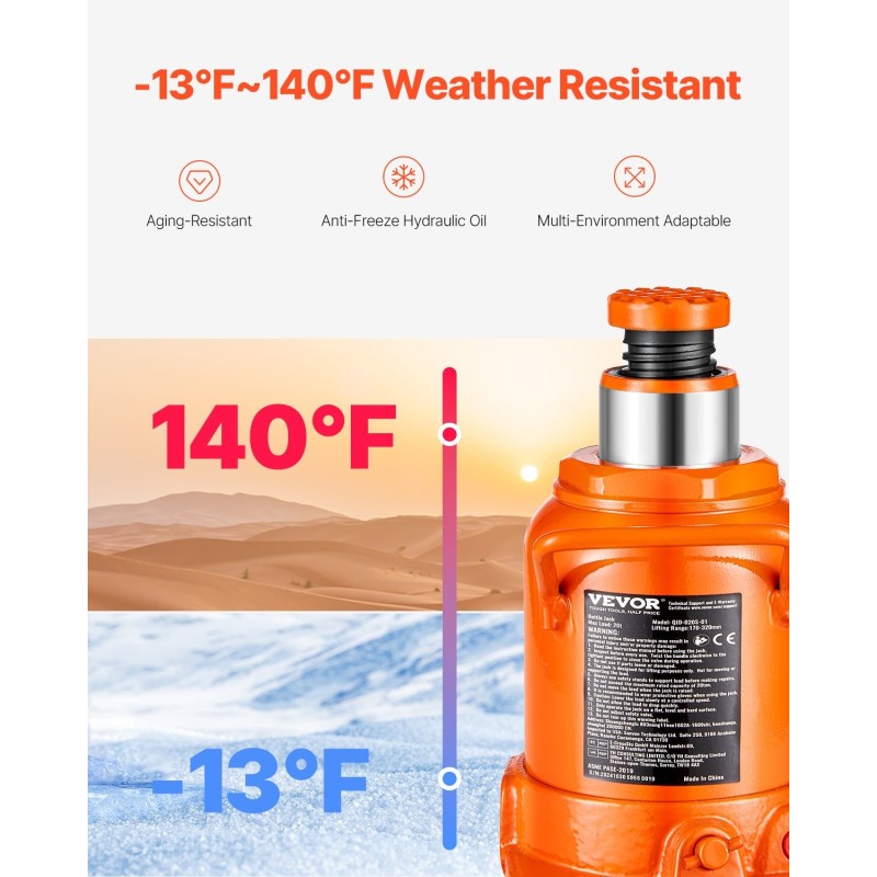 Hydraulinen pullotunkki teräs 20 t 170–320 mm nostokorkeus kolmiosainen varsi