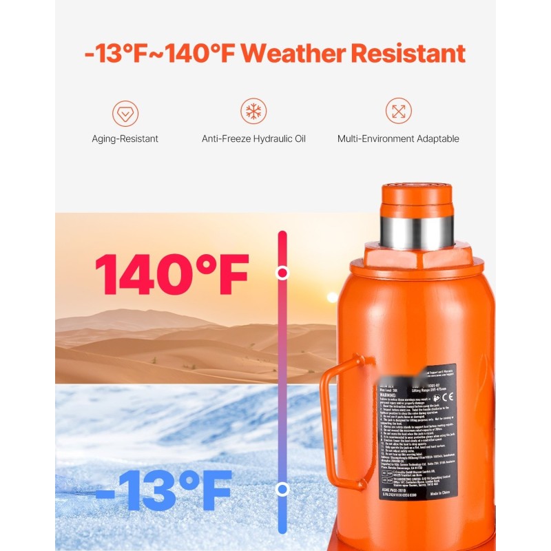 Hydraulinen pullotunkki hitsattu teräsrunko 30 t 285–475 mm 3-osainen vipu