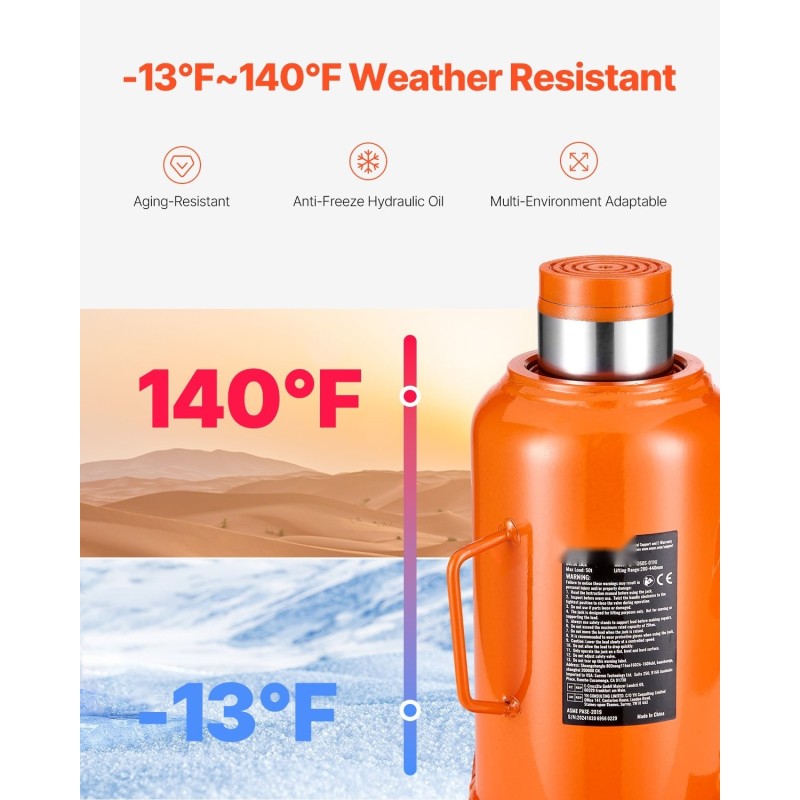 Hydraulinen pullotunkki 50 tonnia hitsattu teräsrunko 280–440 mm nostoalue kolmiosainen pitkä käyttövarsi