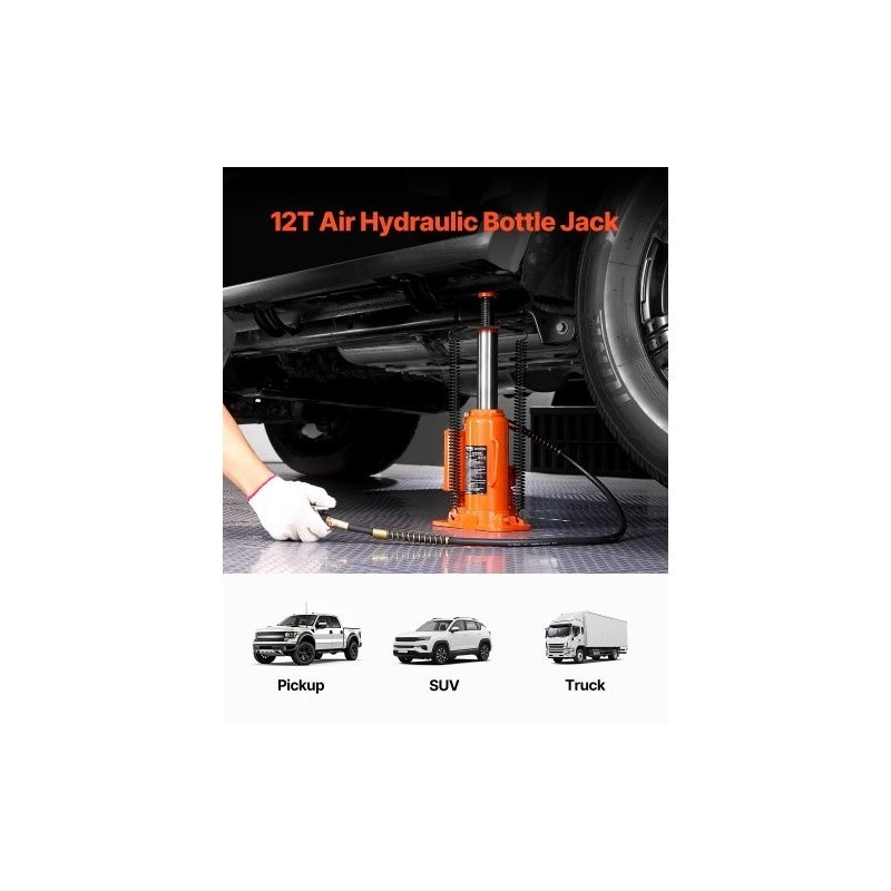 Hydraulinen pullotunkki paineilma avusteinen 12 t teräs 265–505 mm ajoneuvoille