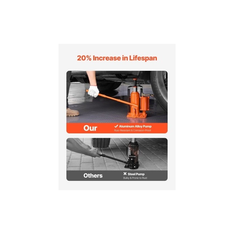 Hydraulinen pullotunkki paineilma avusteinen 12 t teräs 265–505 mm ajoneuvoille