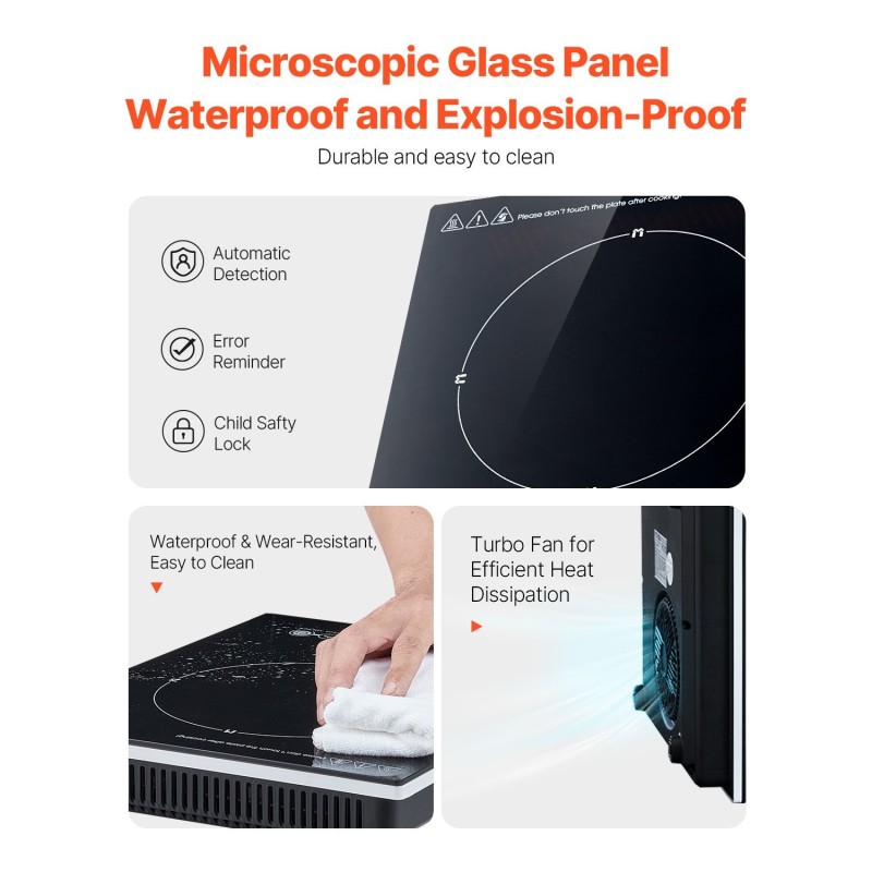 Kannettava induktioliesi 2200W lasipinta kosketusohjaus ajastin lapsilukko yhteensopiva 240 mm astioille