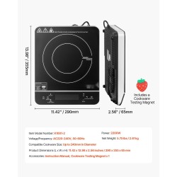 Kannettava induktioliesi kaksituhattakaksisataa wattia lasipinta yhdeksän lämpötila-asetusta lapsilukko