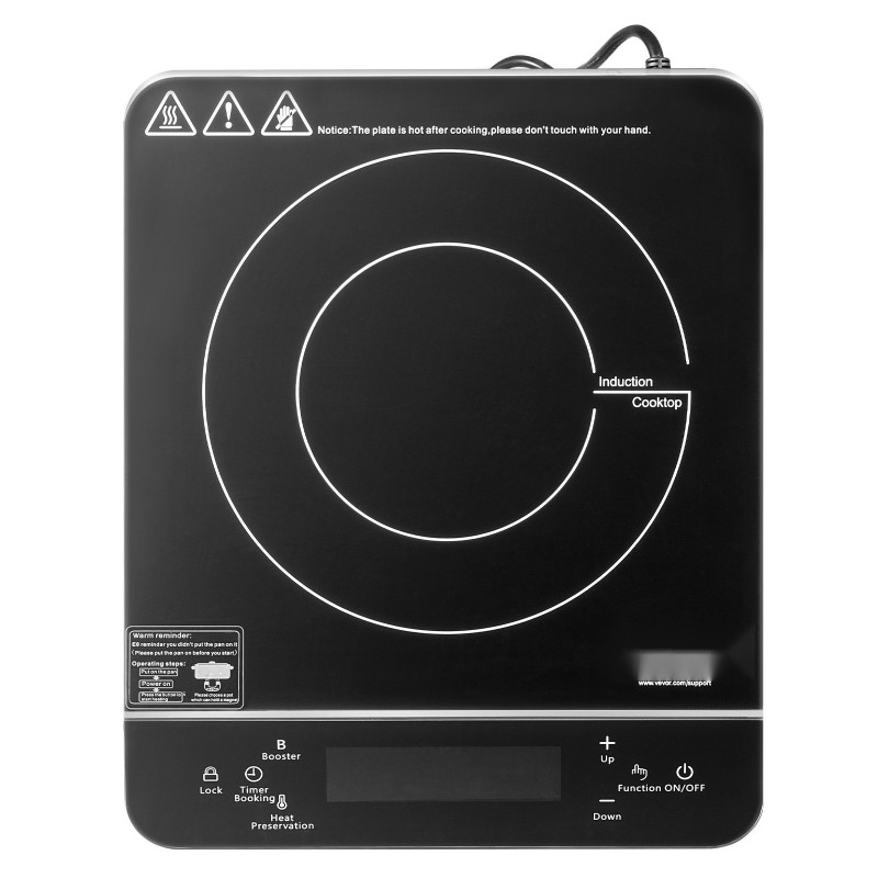 Kannettava induktioliesi kaksituhattakaksisataa wattia lasipinta yhdeksän lämpötila-asetusta lapsilukko