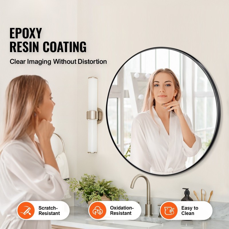 Seinään kiinnitettävä pyöreä 30 tuuman meikkipeili alumiiniseosrungolla huurtumisenestopinnoitteella