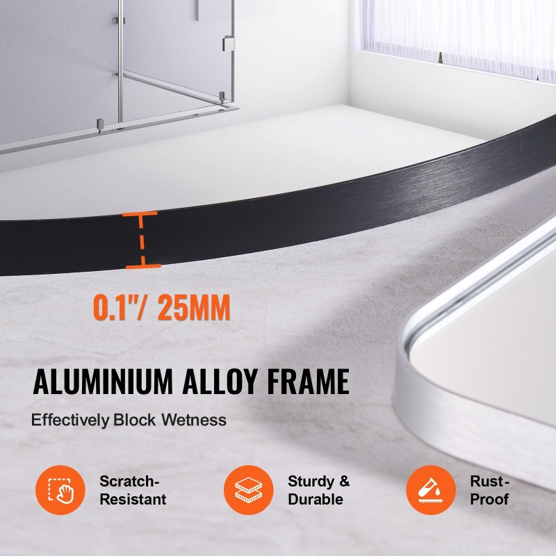 Seinään kiinnitettävä pyöreä 30 tuuman meikkipeili alumiiniseosrungolla huurtumisenestopinnoitteella