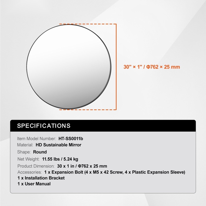Seinään kiinnitettävä pyöreä 30 tuuman meikkipeili alumiiniseosrungolla huurtumisenestopinnoitteella