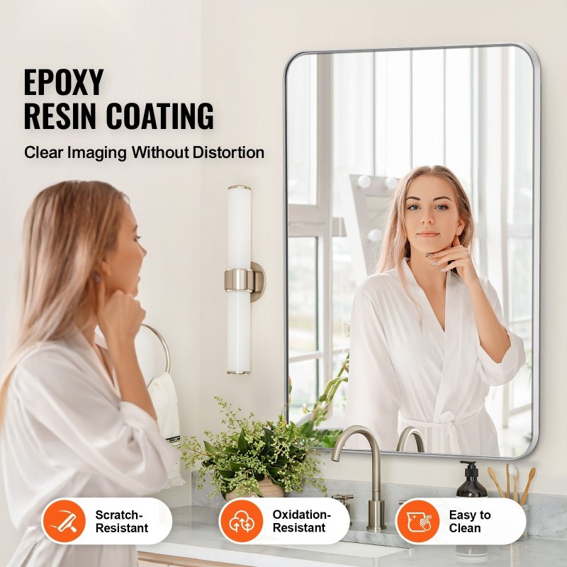 Seinälle asennettava meikkipeili 22 x 30 tuuman alumiinikehyksellä sirpalesuojalla