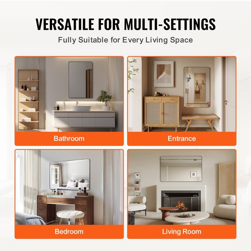 Seinään asennettava meikkipeili alumiiniseoskehys 1016 x 762 mm huurustumaton sirpalesuojattu