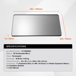 Seinään asennettava meikkipeili alumiiniseoskehys 1016 x 762 mm huurustumaton sirpalesuojattu