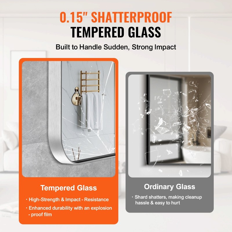 Seinään asennettava meikkipeili karkaistua lasia 1220 x 916 mm alumiiniseosrunko