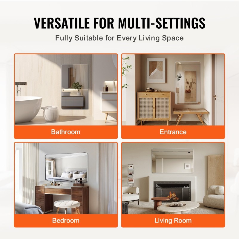 Seinään asennettava meikkipeili karkaistua lasia 1220 x 916 mm alumiiniseosrunko