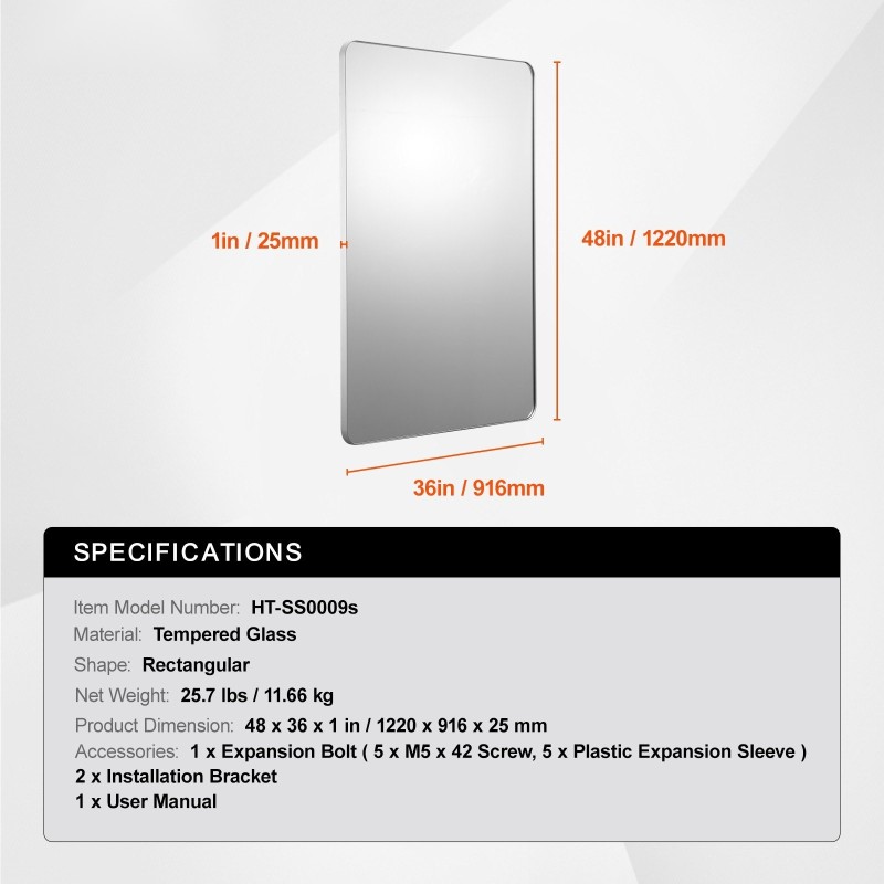 Seinään asennettava meikkipeili karkaistua lasia 1220 x 916 mm alumiiniseosrunko