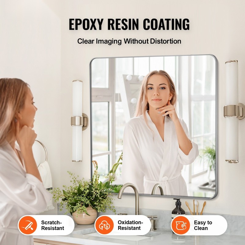 Seinään asennettava meikkipeili alumiiniseoskehys räjähdyssuojakalvo 915 x 915 mm