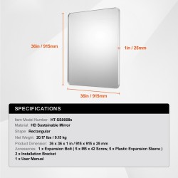 Seinään asennettava meikkipeili alumiiniseoskehys räjähdyssuojakalvo 915 x 915 mm