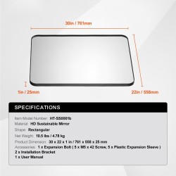 Seinään asennettava meikkipeili alumiiniseoskehyksellä 761×558×25 mm sirpalesuojalla