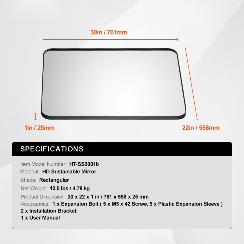 Seinään asennettava meikkipeili alumiiniseoskehyksellä 761×558×25 mm sirpalesuojalla