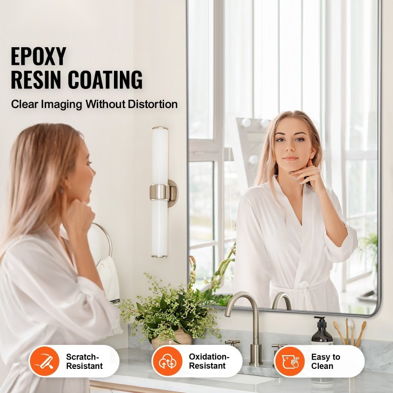 Seinään kiinnitettävä meikkipeili karkaistu lasi alumiiniseoskehys 1828 x 813 mm huurtumaton pinta