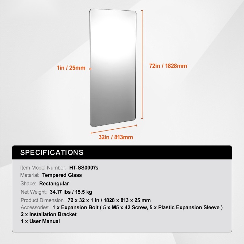 Seinään kiinnitettävä meikkipeili karkaistu lasi alumiiniseoskehys 1828 x 813 mm huurtumaton pinta