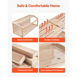 Puinen pieneläinhäkki 122×51×51 cm ylöspäin avattavalla kannella 270 asteen akryyli-ikkunalla