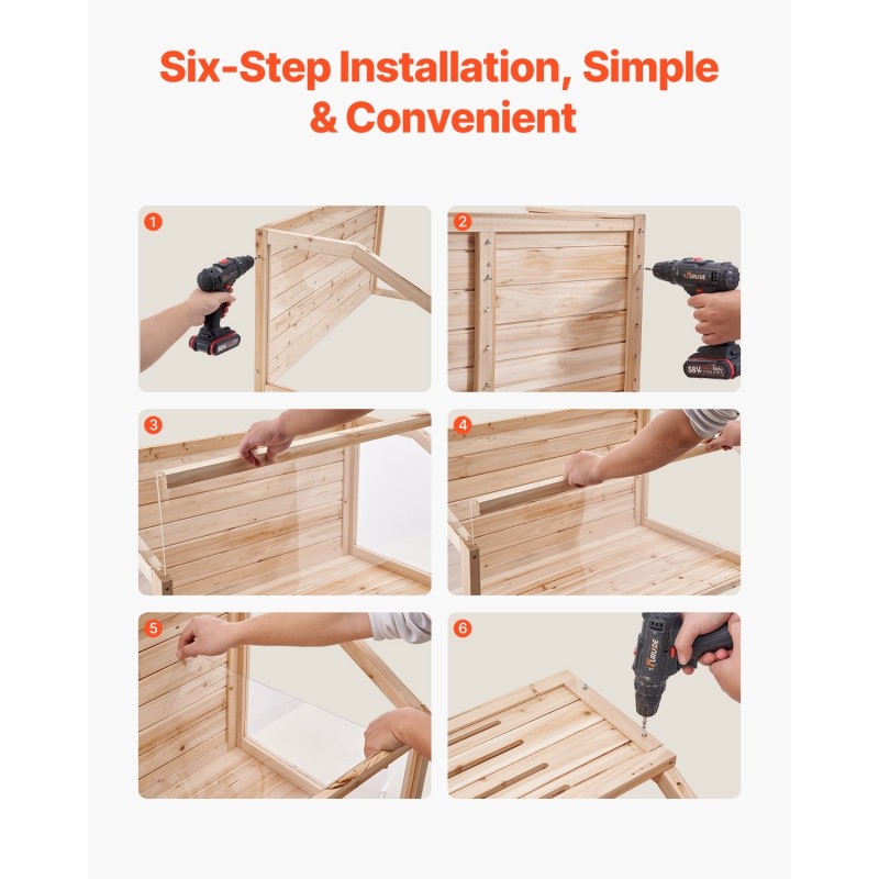 Puinen pieneläinhäkki 122×51×51 cm ylöspäin avattavalla kannella 270 asteen akryyli-ikkunalla