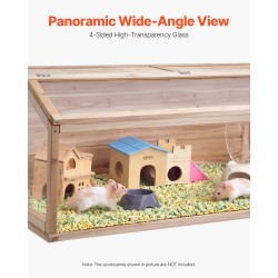 Puinen pieneläinhäkki 122×51×51 cm ylöspäin avattavalla kannella 270 asteen akryyli-ikkunalla