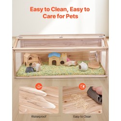 Puinen pieneläinhäkki 122×51×51 cm ylöspäin avattavalla kannella 270 asteen akryyli-ikkunalla