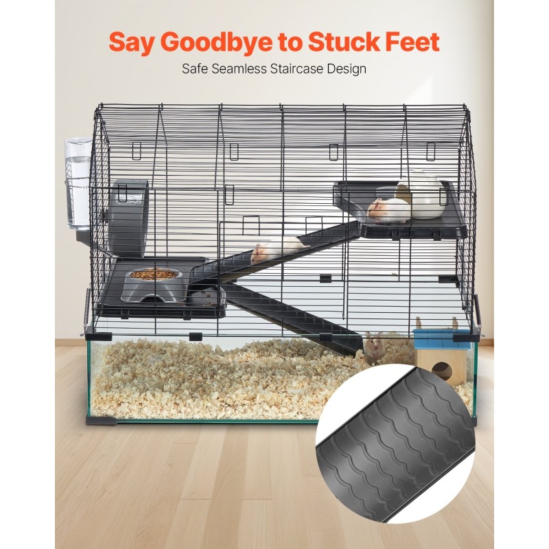 Hamsterihäkki karkaistusta lasista ja metalliverkosta 75 x 44 x 61 cm juomapullolla