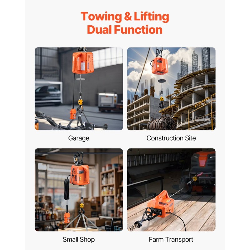 Sähkövinssi 1500W 500 kg nostokyky 9,1 m vaijerilla johdollinen ja langaton ohjaus