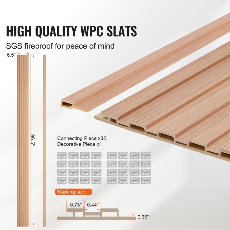 Akustiikkapaneelit puusäleiset 8 kpl 2450x166x9 mm saarni sävyinen seinä- ja kattokäyttöön