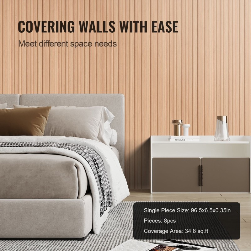 Akustiikkapaneelit puusäleiset 8 kpl 2450x166x9 mm saarni sävyinen seinä- ja kattokäyttöön