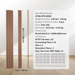 Akustiset puulistapaneelit 2450x166x9 mm 8 kpl harmaa tammi seinälle ja kattoon