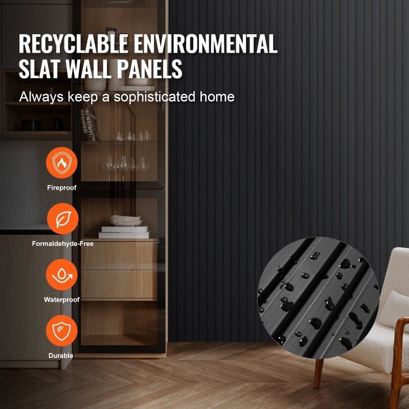 Akustiikkapaneelit puu-muovikomposiitti sisäkäyttöön 2450x166x9 mm 8 kpl mattamusta