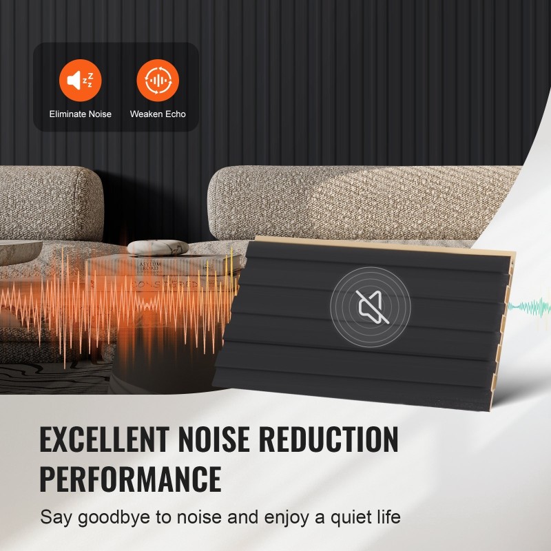 Akustiikkapaneelit puu-muovikomposiitti sisäkäyttöön 2450x166x9 mm 8 kpl mattamusta