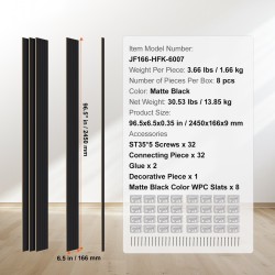 Akustiikkapaneelit puu-muovikomposiitti sisäkäyttöön 2450x166x9 mm 8 kpl mattamusta