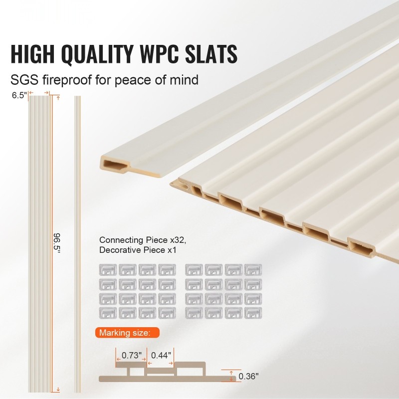 Akustiset WPC-rimapaneelit 2450x166x9 mm 8 kpl mattavalkoinen sisäseiniin ja kattoihin