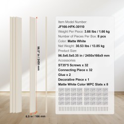Akustiset WPC-rimapaneelit 2450x166x9 mm 8 kpl mattavalkoinen sisäseiniin ja kattoihin
