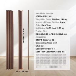 Puusäleakustiikkapaneelit 8 kpl 2450x166 mm tumma teak sisäseinille ja katoille