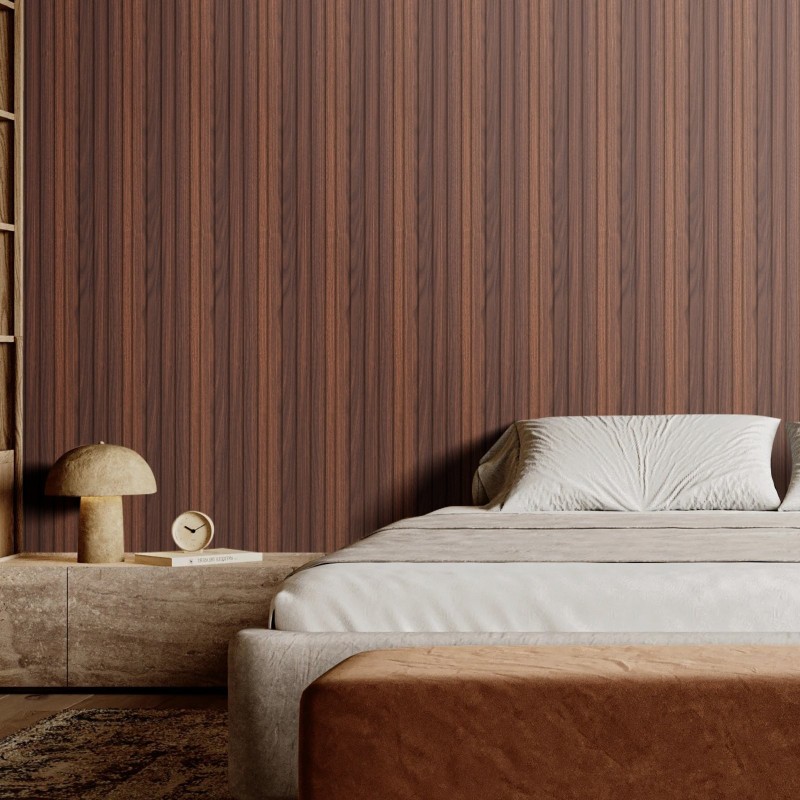 Puusäleakustiikkapaneelit 8 kpl 2450x166 mm tumma teak sisäseinille ja katoille