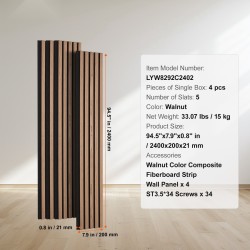 Akustiset MDF-puusälepaneelit pähkinän sävy 2400x200x21 mm 4 kpl seinä- ja kattokäyttöön