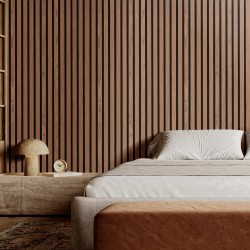 Akustiset MDF-puusälepaneelit pähkinän sävy 2400x200x21 mm 4 kpl seinä- ja kattokäyttöön