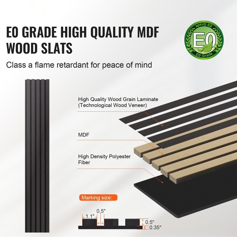 Puusäleinen akustiikkapaneeli MDF-pohjainen 2400 x 200 mm 4 kpl musta tammi seinille