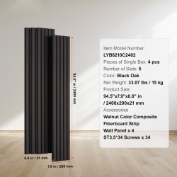 Puusäleinen akustiikkapaneeli MDF-pohjainen 2400 x 200 mm 4 kpl musta tammi seinille