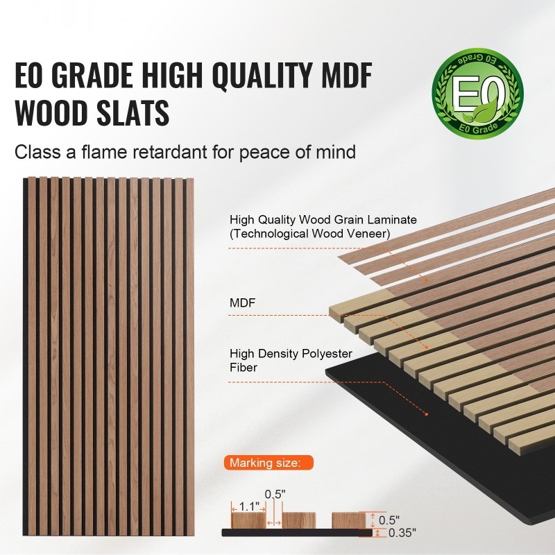 Akustiikkapaneelit puusälepinta MDF-runko 1200×600×21 mm 4 kpl seiniin ja kattoihin pähkinä